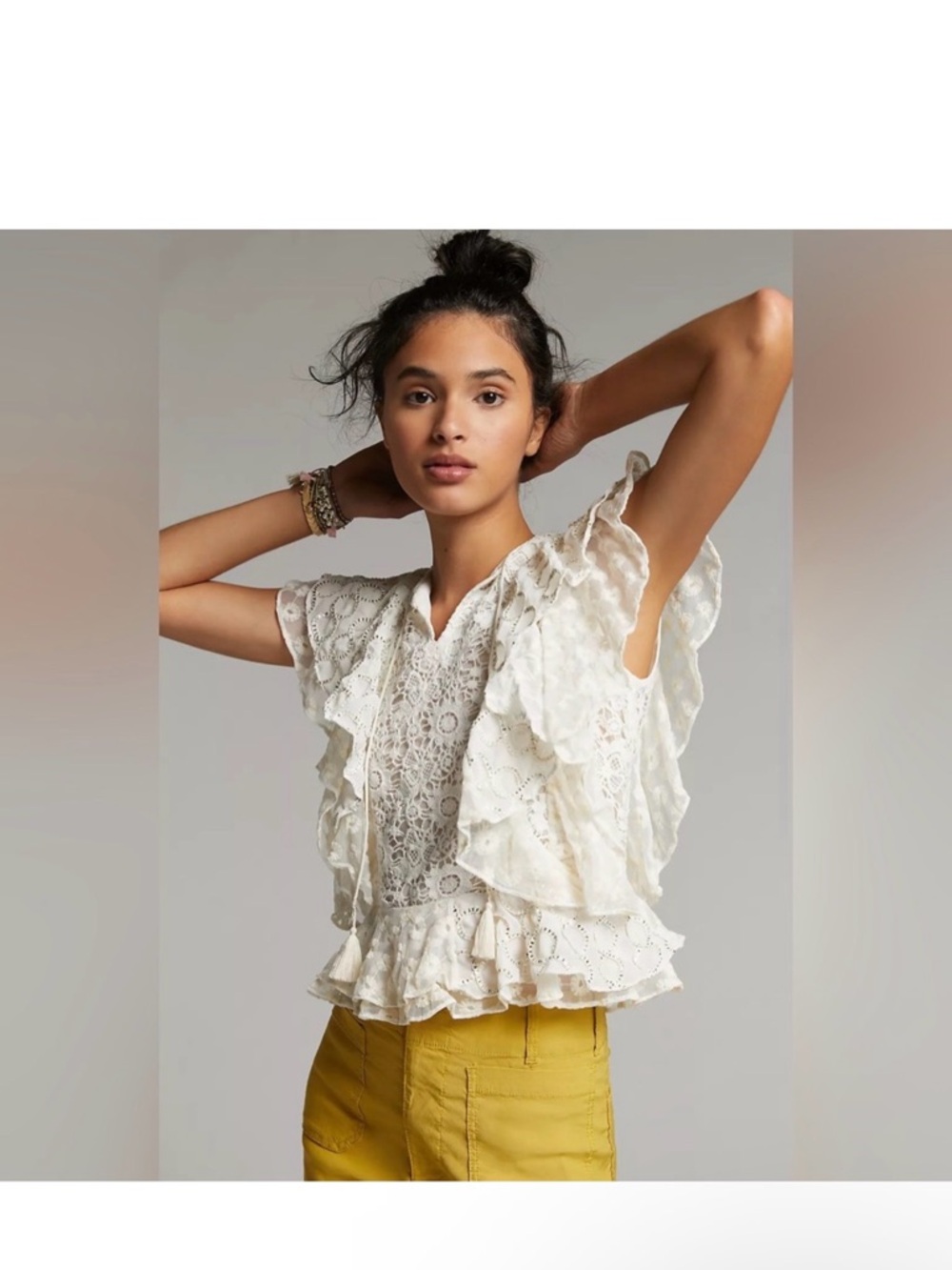 NWT Verb Anthropologie Embroidered Lace Ruffle Top - Picture 2 of 13